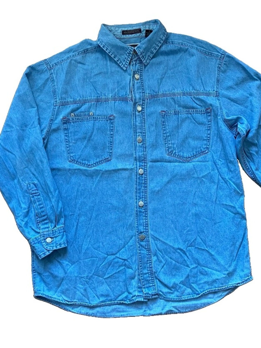 Wrangler Hero Denim Shirt Mens L Light Wash Button Front Workwear Western Cotton